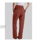 Actloe Women Solid Self-tie Linen Mid Drawstring Elastic Waist Casual Pants with Pockets