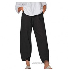 Blivener Wide Leg Linen Pants for Women Baggy Capri Pants Summer Casual Harem Cropped Pants with Pocket Plus Size