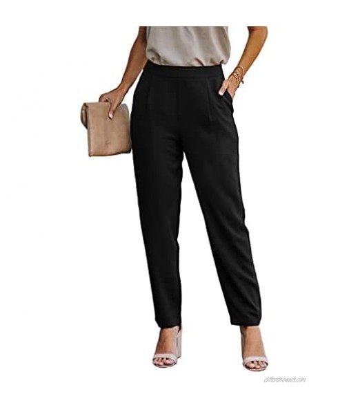 Cicy Bell Womens High Rise Trousers Relaxed Fit Straight Leg Pants with Pockets
