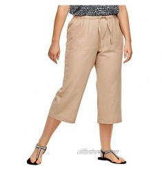 ellos Women's Plus Size Linen Blend Drawstring Capris Pants