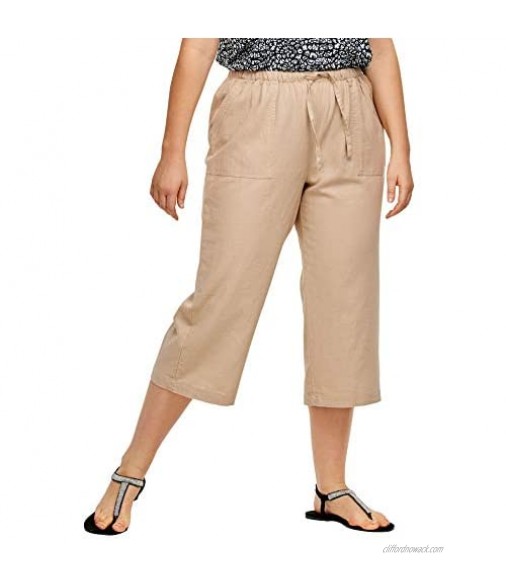 ellos Women's Plus Size Linen Blend Drawstring Capris Pants