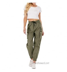 GEQIMEI Women's Casual Tactical Drawstring Pants Stretch Long Work Trousers with Pockets