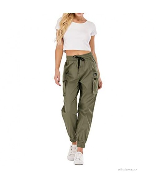 GEQIMEI Women's Casual Tactical Drawstring Pants Stretch Long Work Trousers with Pockets