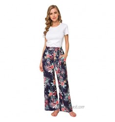 Lilly Posh Women’s Boho High Waist Wide Leg Pants Floral Print Summer Beach Pant