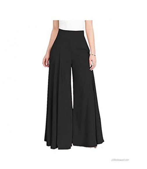 N P Solid Pants Women's Wide Leg Pants Casual Zipper High Waist Length