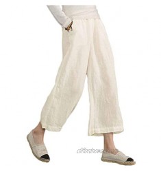 UNibelle Women Cotton Linen Pants Casual Drawstring Elastic Waist Beach Trousers