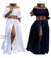 acelyn Women's Casual Sexy Off Shoulder Button Down Loose High Slit Solid Long Maxi Dress Summer Clubwear