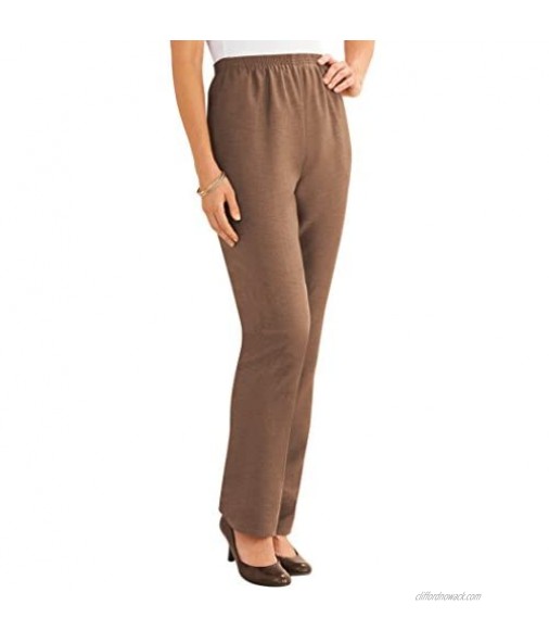 Alfred Dunner Pants – Comfortable Straight Leg Pull-on Pants for Women Taupe 16 Petite