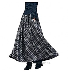 BININBOX Women's Thick Vintage Plaid Pleated Skirt Autumn Winter Long Skirts