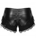 Doomiva Women Lace Patchwork Wetlook PU Leather Shorts Low Waist Fashion Button Hot Pants Clubwear