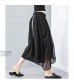 ellazhu Women's Ruffle Wide Leg Elastic Waist Loose Palazzo Skirt Pants GY1810 Black