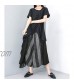 ellazhu Women's Ruffle Wide Leg Elastic Waist Loose Palazzo Skirt Pants GY1810 Black