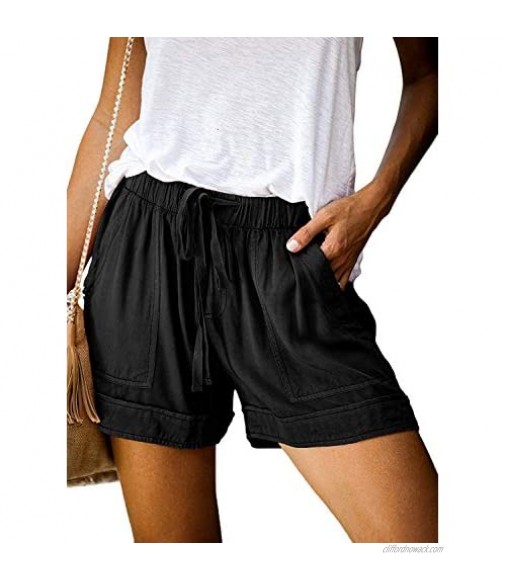 Fronage Womens Shorts Casual Summer Comfy Drawstring Elastic Waist Short with Pockets