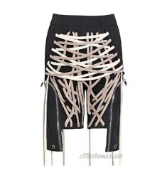High Waist Drawstring Bandage Shorts for Women Patchwork Zipper Casual Cargo Trousers