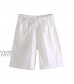 Himosyber Women's Solid Cotton Dungarees Elastic Waist Drawstring Summer Beach Shorts White
