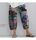 JIEXIJIA Summer Harem Sweatpants for Women Boho Cotton Linen Capri Pants with Pocket Baggy Length Pants Wide Leg Pants