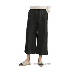 Lghxlxry Women's Casual Elastic Waist Wide Leg Cropped Pants Summer Loose Fit Trousers with Pockets