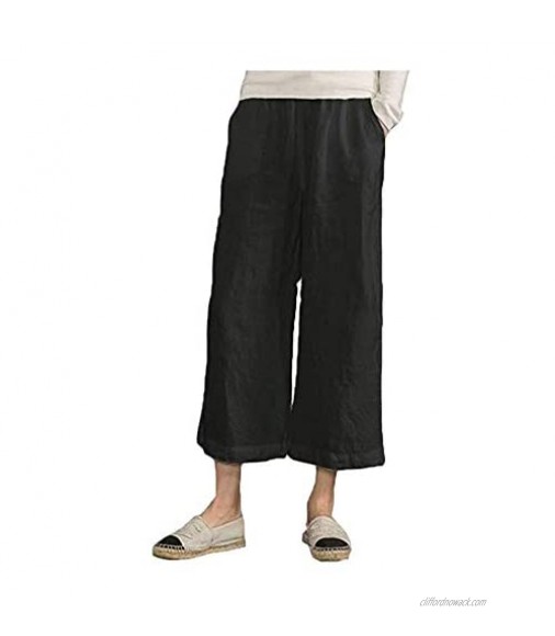 Lghxlxry Women's Casual Elastic Waist Wide Leg Cropped Pants Summer Loose Fit Trousers with Pockets