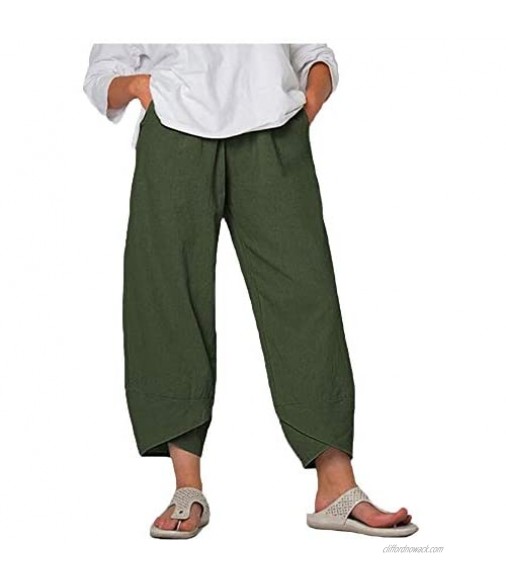 Lghxlxry Women's Casual Elastic Waist Wide Leg Loose Patchwork Cropped Pants Lounge Trousers with Pocket