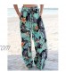 Locachy Women's Comfy Casual Floral Print Belted High Waist Wide Leg Beach Pants with Pockets