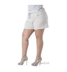 Poetic Justice Plus Size Curvy Women Grey French Terry Drawstring Pull On Shorts