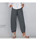 Summer Pants for Women Capri Pants Casual Cotton Linen Wide Leg Drawstring Elastic Waist Light Crop Pants with Pockets