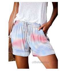 Tie Dye Shorts for Women  F_Gotal Women's Comfy Drawstring Casual Tie-dye Elastic Waist Hot Trouser Shorts with Pockets