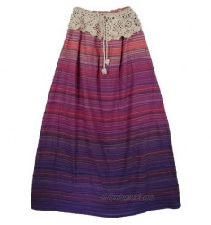 TLB - Purple Hued Seersucker Fabric Long Cotton Skirt A-Line Fir - Length: 38" ; Waist: 26"- 36"