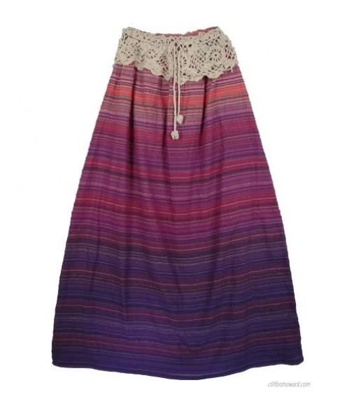 TLB - Purple Hued Seersucker Fabric Long Cotton Skirt A-Line Fir - Length: 38 ; Waist: 26- 36