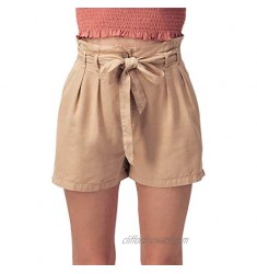 urbandaizy 6687 Women's High Waisted Belted Paper Bag Shorts with Pockets Camel L