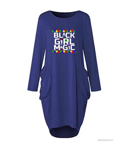 WbJetr Women Black Girl Magic Long Sleeve Loose Pocket Oversize Tunic Dress Tops