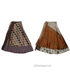 Wholesale 2 Pcs Lot Two Layers Women's Indian Sari Magic Wrap Around Long Skirt