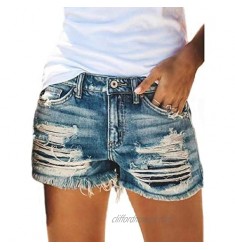 AILMY Denim Shorts for Women Vintage High Waist Tassel Washed Ripped Hot Pants with Hole