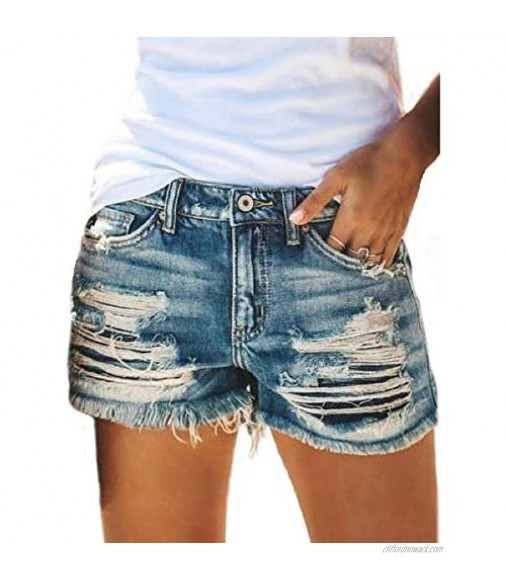 AILMY Denim Shorts for Women Vintage High Waist Tassel Washed Ripped Hot Pants with Hole