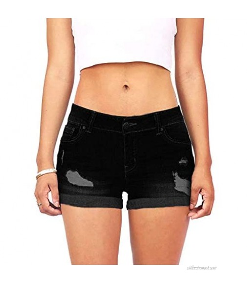 DEATU Womens Ripped Denim Shorts Hipster Body Enhancing Mid Rise Distressed Shorts Push Up Stretch Short Jeans Hot Pants
