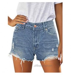 HUOJING Basic Denim Shorts for Women Ripped Short Jeans Zipper High Waist Slim Summer Casual Mini Hot Pants