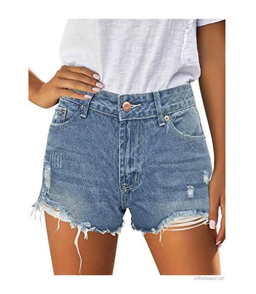 HUOJING Basic Denim Shorts for Women Ripped Short Jeans Zipper High Waist Slim Summer Casual Mini Hot Pants