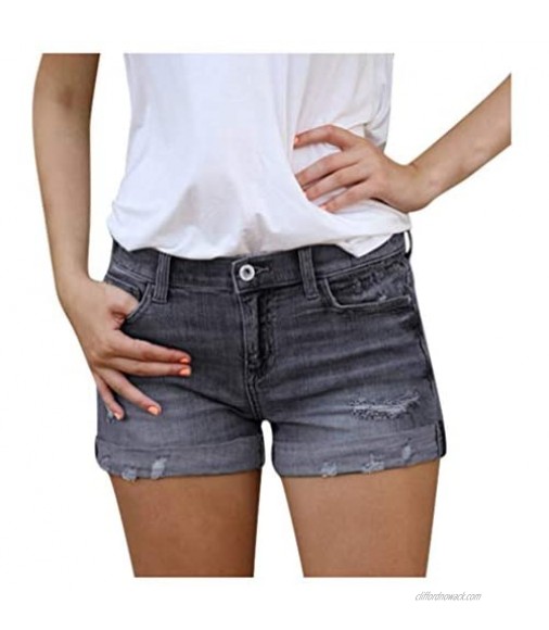 POTO Women's Denim Shorts Ripped Frayed Distressed Short Jeans Folded Hem Casual Summer Beach Hot Pants Trousers