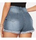 Wallity Jean Shorts for Women High Waisted Distressed Ripped Denim Shorts with Pockets #21-Light Blue Small