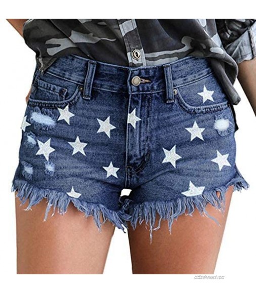 Women Casual Denim Shorts Mid Rise Ripped Jean Shorts Stretchy Folded Hem Hot Short Jeans Summer Pants for Beach