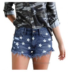 Women Slim Fit Printed Denim Shorts with Holes Daily Leisure Mid Waist Stretch