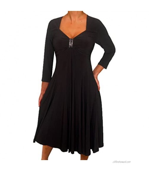 Funfash Plus Size Women Long Sleeves Empire Waist A Line Midi Dress Made in USA