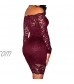 Kidsform Women's Off Shoulder Sexy Lace Bodycon Elegant Cocktail Party Long Sleeve Bandage Dress