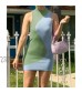 NUFIWI Print Knit Bodycon Dress for Women Y2K Green Hollow Out Midi Dresses Sleeveless 2021 Summer Beach Dress