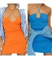 NUFIWI Women Sexy Halter Neck Mini Dress Sleeveless Backless Lace Up Bodycon Dresses Beach Party Y2k Streetwear