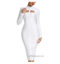 UONBOX Women's Sexy Cut Out Long Sleeves Midi Bodycon Party Bandage Dress
