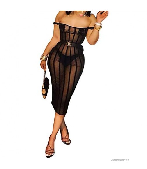 Women Sexy Sequin Dress - Halter V Neck Sleeveless Mesh Bodycon Evening Party Club Night Wear