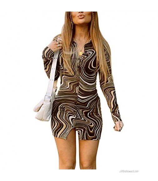 Women Y2K 90s Vintage Sexy Dress E-Girl Retro Printing Personality Slim Hot Dress Summer Clothes Streetwear (Brown L)