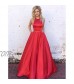 Women's Halter A-line Beaded Satin Evening Prom Dress Long Formal Gown with Pockets