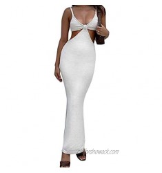 Women's Sexy Cut Out Bodycon Dress Summer Halter Knitted Beachwear Party Cocktail Maxi Long Dresses